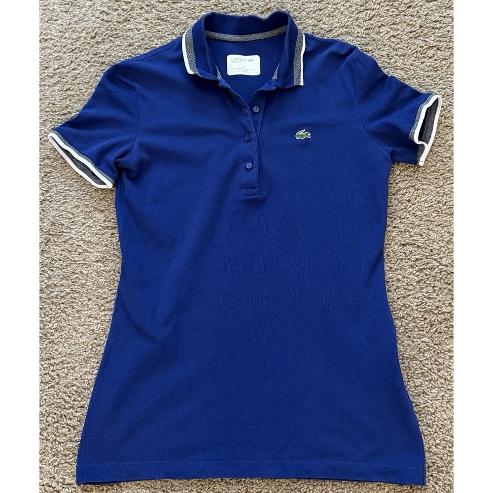 Lacoste Sport Women's Blue White/gray Short Sleeve Polo Shirt EU 32 US Size XS